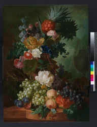 Vase of Flowers and Fruit
