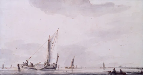Fishermen and Sailing Boats on an Estuary in a Calm