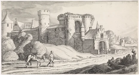 Farmer with a Horse on a Road by a Castle (series title: Pleasant Landscapes and Delightful Sights)