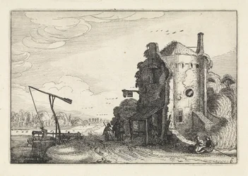 Figures by an Inn in a Round Tower (series title: Landscapes, Amenissimae aliquot requculae)