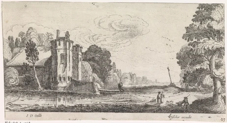 Landscape with Figures by a Fortified House with Two Towers