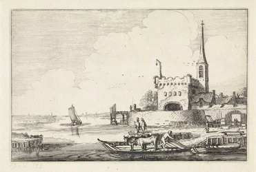 Ferry with Cattle by a Fort in a River Landscape (series title: Landscapes, Amenissimae aliquot requculae)