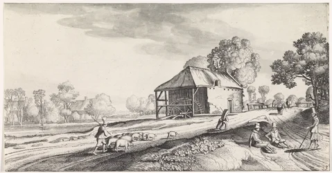 Fork in the Road by a Watermill (Playsante Lantschappen Ende Vermakelycke Gesichten)
