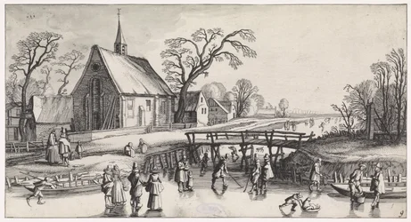 Winter Landscape with Skaters by a Village (series title: Pleasant Landscapes and Delightful Sights)