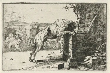 Dog by a Fountain (Animals, Zoographiam)