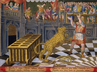 The Roman Emperor Commodus Fires an Arrow to Subdue a Leopard which has Escaped from its Cage in the Arena, plate 14 from 