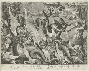 Catching Serpents in India Using Clubs and Torches to Light the Undergrowth, plate 44 from Venationes Ferarum, Avium, Piscium (Of Hunting: Wild Beasts, Birds, Fish) pub. 1640