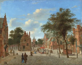 A View of a Town Square, with a Procession during the Feast of Corpus Christi and Figures Kneeling before the Host, c.1637-1712