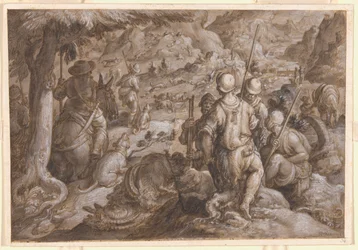 Men Hunting Ibexes with Hounds