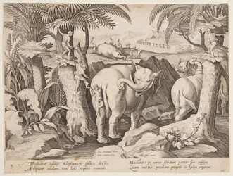 Cavemen Chasing Elephants, plate 3 from the Venationes Ferarum, Avium, Piscium series