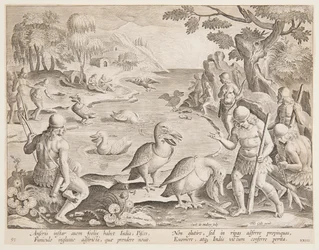 Indians Catching Fish with the Help of Pelicans, plate 23 in the Venationes Ferarum, Avium, Piscium series
