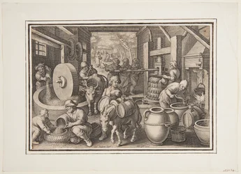 Oleum Olivarum (The Production of Olive Oil), Plate 12 in the Nova Reperta (New Inventions of Modern Times)