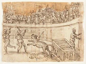Emperor Commodus Killing a Leopard; Sketch by Luigi Alamanni, and Inscription in His Hand Relating to Herodianus