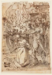 Sketchbook Page with Beheading of a Female Martyr