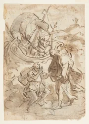 Sketchbook Page with Christ Walking over Water