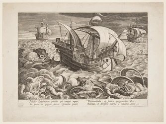 Three ships surrounded by monsters