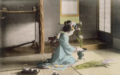 Girl arranging flowers