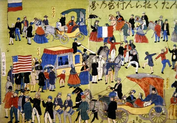 American, Dutch and French Visitors Arriving at Yokohama in Japan, c.1860