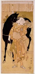 An actor performing a peasant and his horse. Japanese print from the 19th century. Paris, Guimet Museum, National Museum of Asian Arts