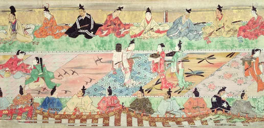 Banquet scene from a painted handscroll of the Tale of Muramatsu
