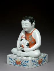 Boy with a Dog Sitting on a Square Shogi Table, Kakiemon Related Ware, Japanese, 1680-1700