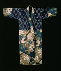 Boys nagajuban under kimono with a design of caparisoned horses, Showa period