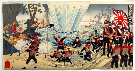 Coastal Landing by Japanese Forces on Chinese Shores, an Episode from the Sino-Japanese War, Late 19th Century