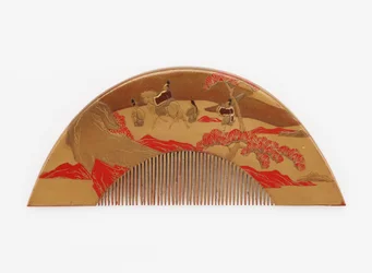 Comb with decoration of Mount Fuji and travelers