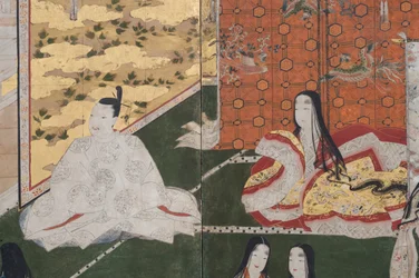 (detail) Spring in the Palace, Six-Fold Screen from The Tale of Genji, c.1650