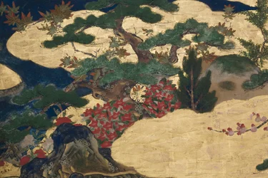 (detail) Spring in the Palace, Six-Fold Screen from The Tale of Genji, c.1650
