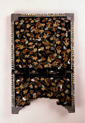 (Detail) of the Back of a Momoyama Period Christian Folding Missal Stand Decorated with Vines and Foliage