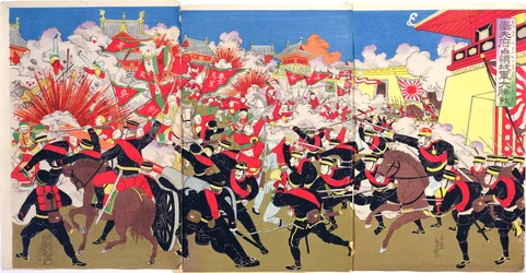 Fierce Fighting between Japanese and Chinese Troops in a Chinese City, an Episode from the Sino-Japanese War, Late 19th Century