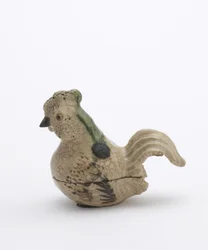 Incense box in shape of seated rooster, in Oribe style, Edo period