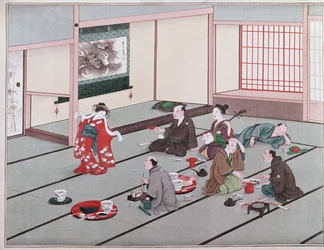 Japanese eating, drinking and being entertained in teahouse