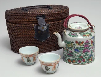 Japanese Tea Set with Wicker Carrying Case, c.1850
