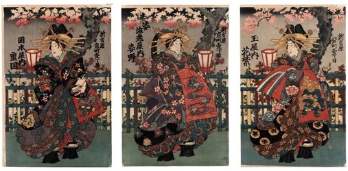 Courtesans Shigeoka, Sugatano and Hanamurasaki (Triptych)