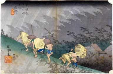 Landscape in the rain. Japanese print. 19th century