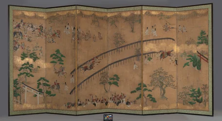 Six-panel Screen: Horse Racing at Kamo Shrine, early 18th century