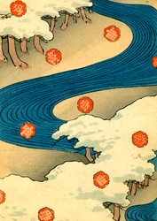 Snowflakes Falling in a River Landscape