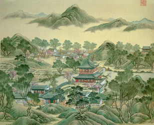 The Detail pavilion of a 19th century Japanese print