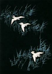 Three Cranes in a Black Landscape