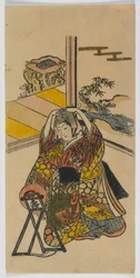 Young Woman Kneeling beside a Mirror, Edo period, 1720s
