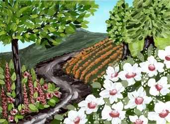 Vineyard Path with Flowers