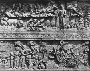 Borobudur Temple Relief of Bodhisattva Bathing
