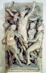 Les Bacchantes dance round and play music. Carved relief by Jean-Baptiste Carpeaux 1865-1869