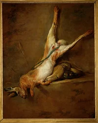 Dead Hare with Powder Flask and Game Bag