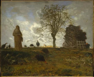 Autumn Landscape with a Flock of Turkeys
