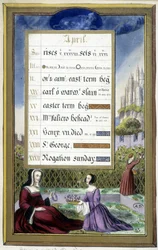 April: Ladies in a garden (Taurus) - facsimile of the Hours of Anne of Brittany, by Jean Bourdichon
