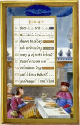 February: Meal Scene (Fish) - facsimile of the Hours of Anne of Brittany, by Jean Bourdichon