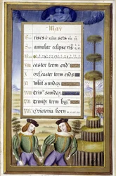 May: Tree of May (Gemini) - facsimile of the Hours of Anne of Brittany, by Jean Bourdichon